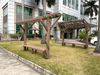 Garden pergola with bench